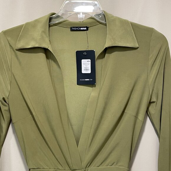 (NWT) FASHION NOVA Short Shorts Romper. Light Olive, S - Picture 2 of 10